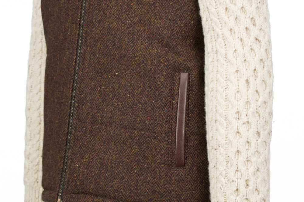 Brown Herringbone Shackleton Jacket With Natural Cable Knit Sleeve
