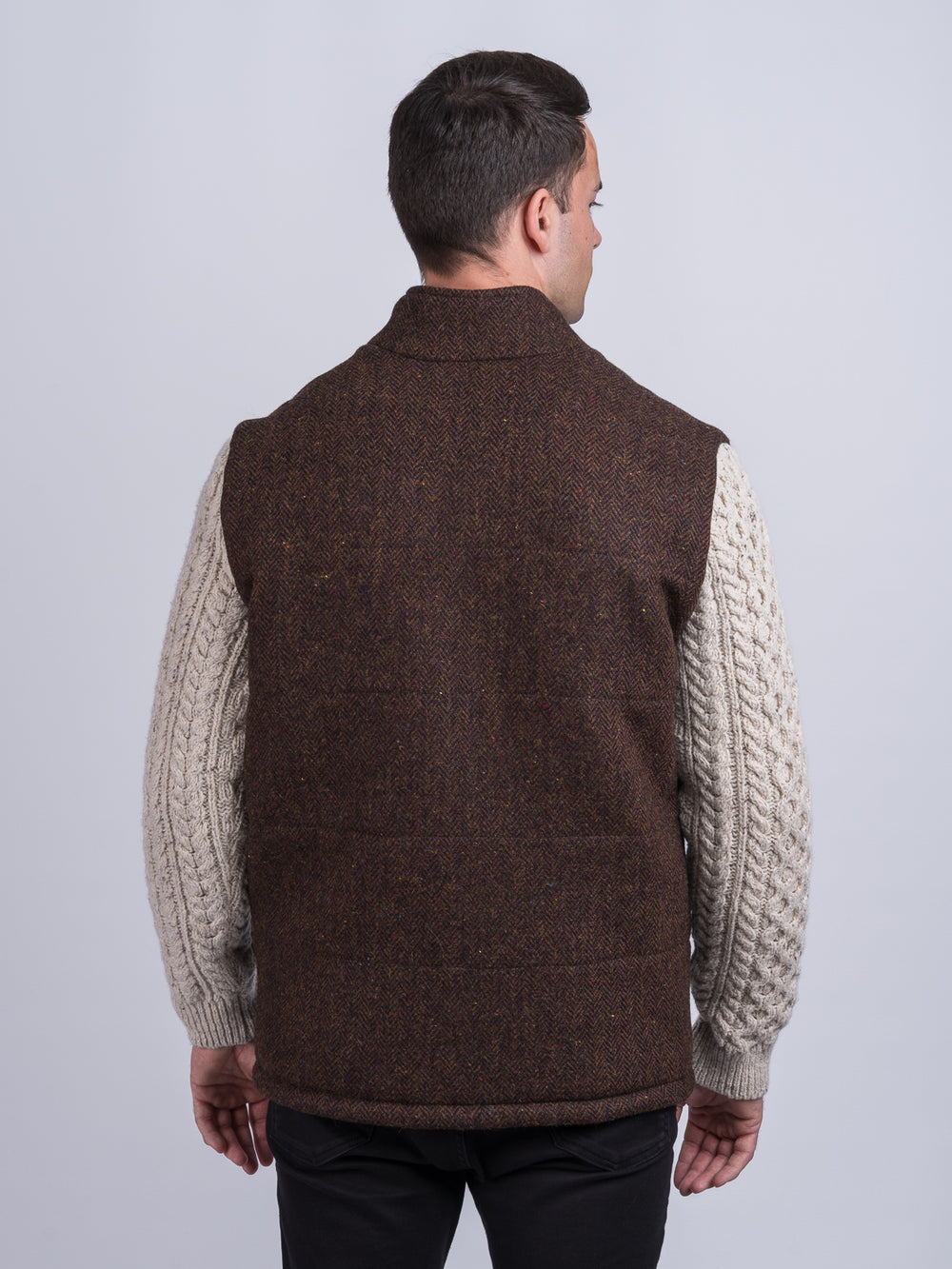 Brown Herringbone Shackleton Jacket With Natural Cable Knit Sleeve