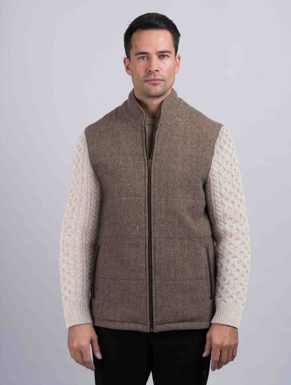 Fawn Shackleton Jacket With Natural Cable Knit Sleeve