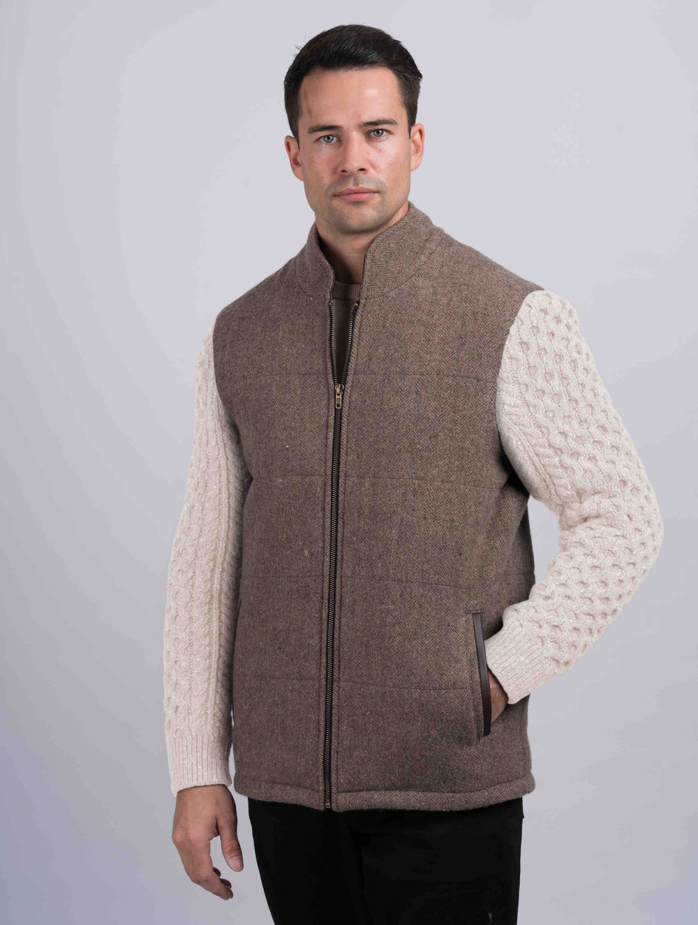 Fawn Shackleton Jacket With Natural Cable Knit Sleeve