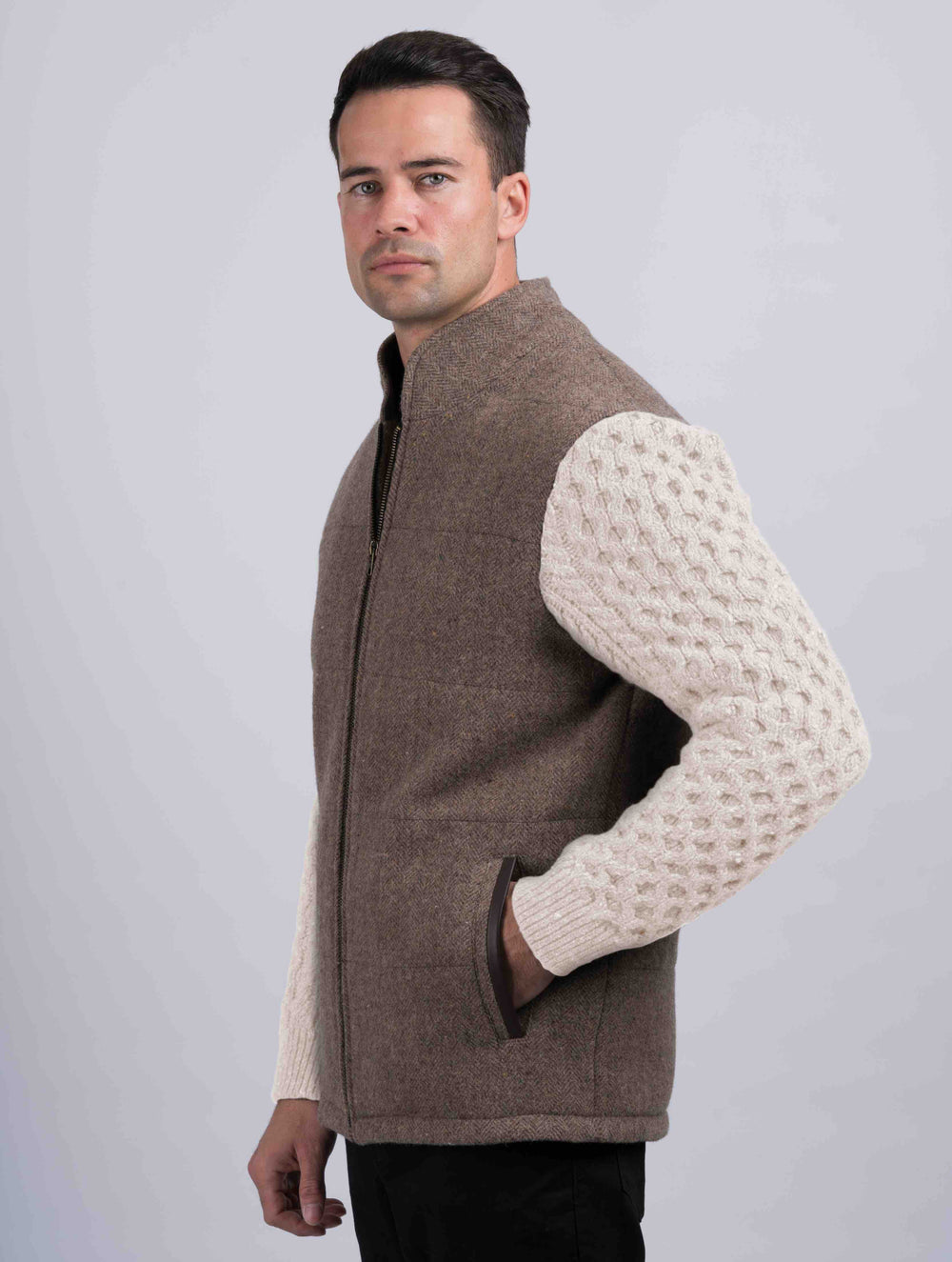 Fawn Shackleton Jacket With Natural Cable Knit Sleeve