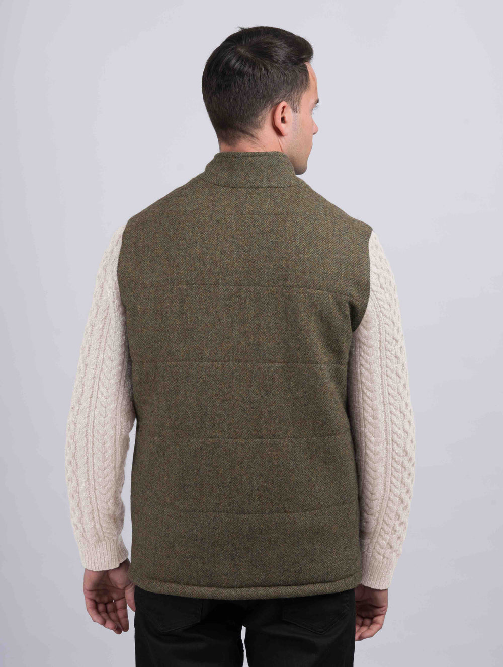 Moss Green Shackleton Jacket with Natural Cable Knit Sleeve