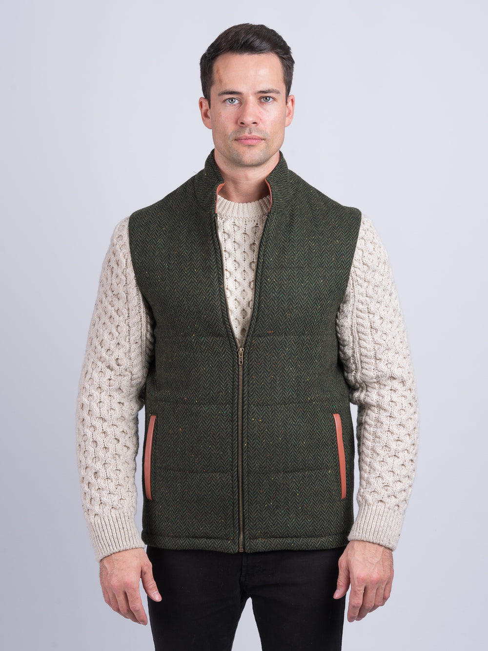 Green Shackleton Jacket with Natural Cable Knit Sleeve