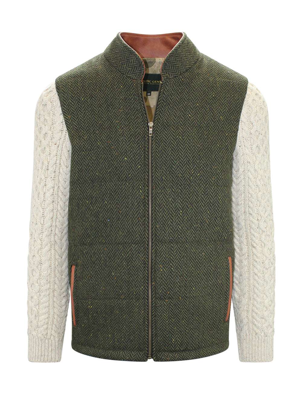Green Shackleton Jacket with Natural Cable Knit Sleeve