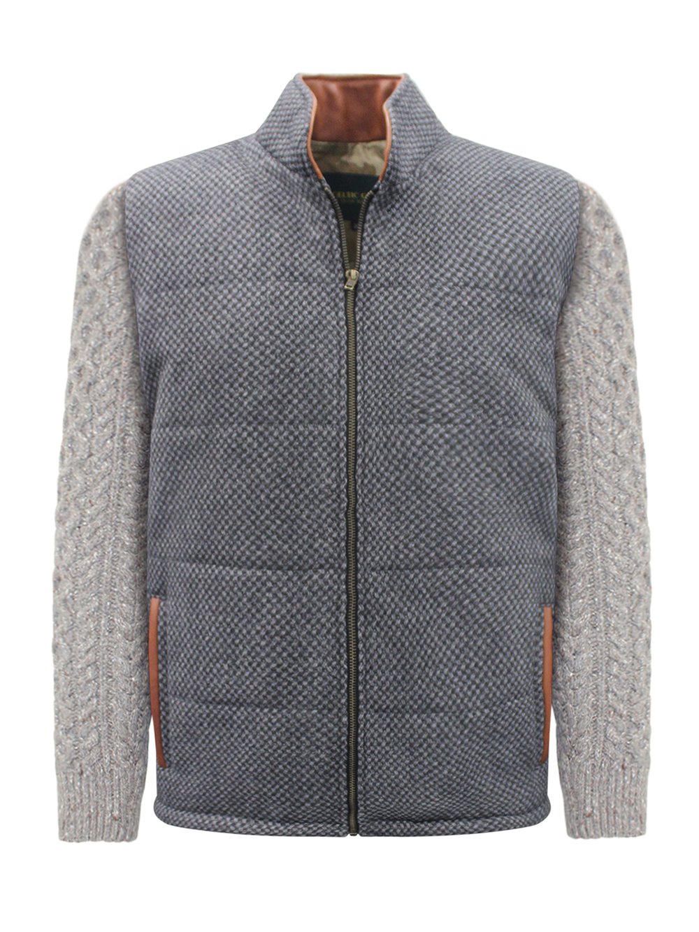 Veste en losange gris foncé avec manches en tricot torsadé Rocky Road