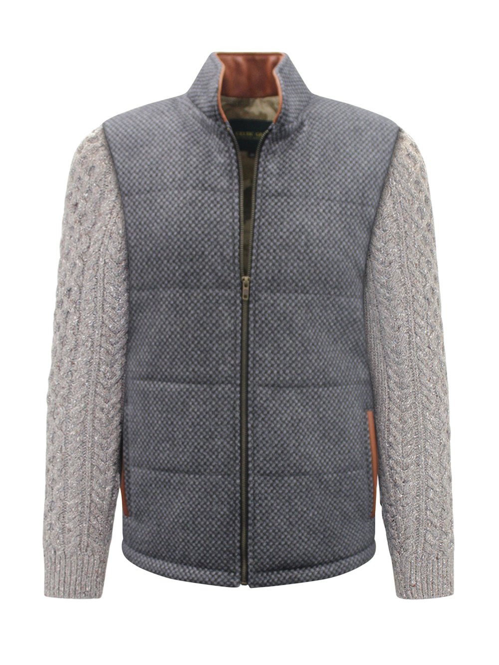 Veste en losange gris foncé avec manches en tricot torsadé Rocky Road