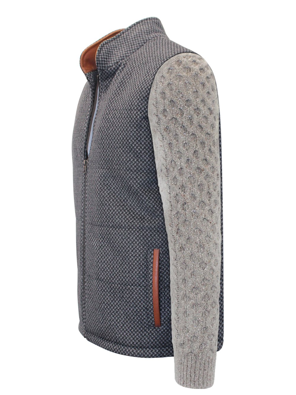 Veste en losange gris foncé avec manches en tricot torsadé Rocky Road