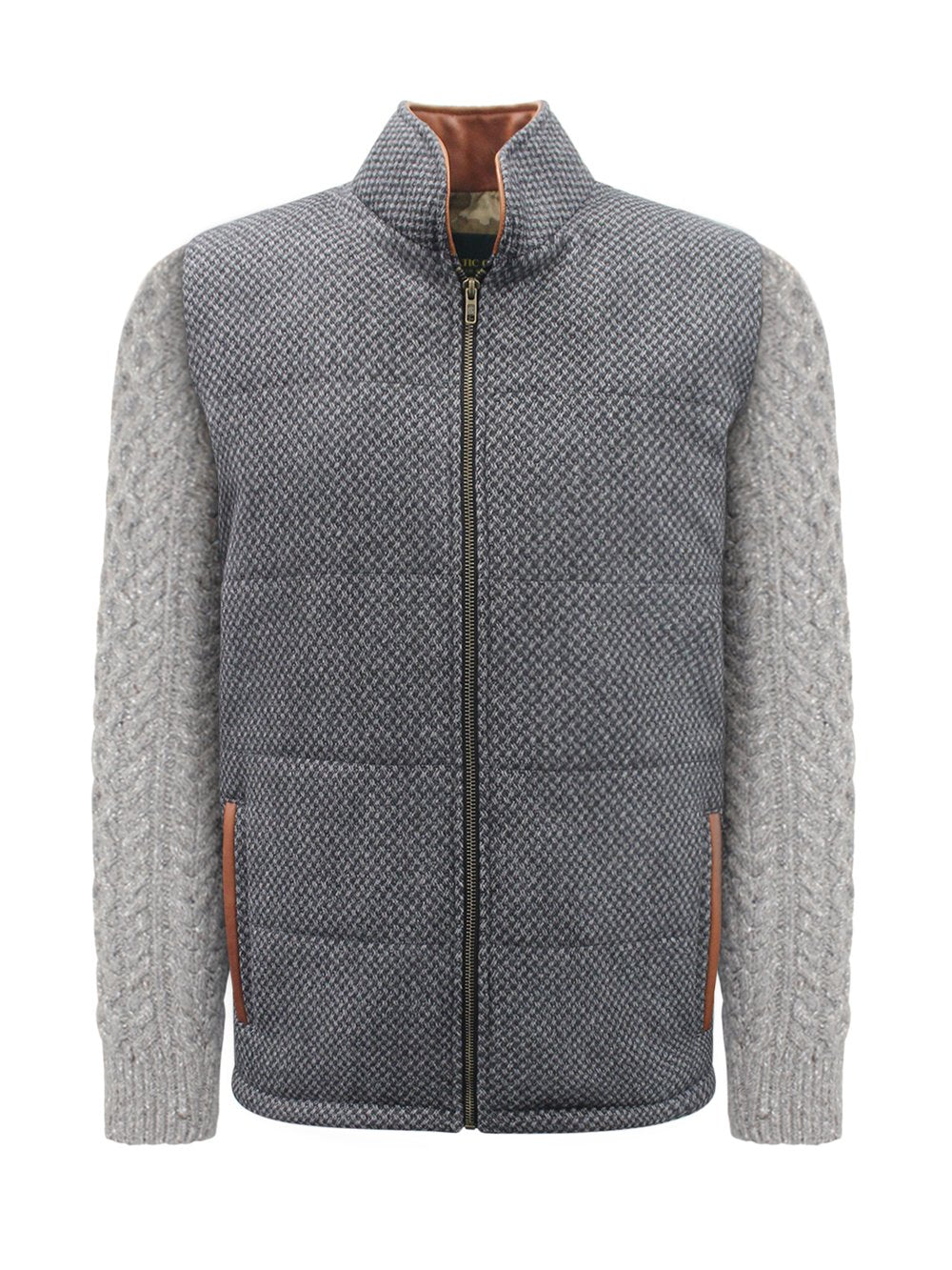 Veste en losange gris foncé avec manches en tricot torsadé Rocky Road