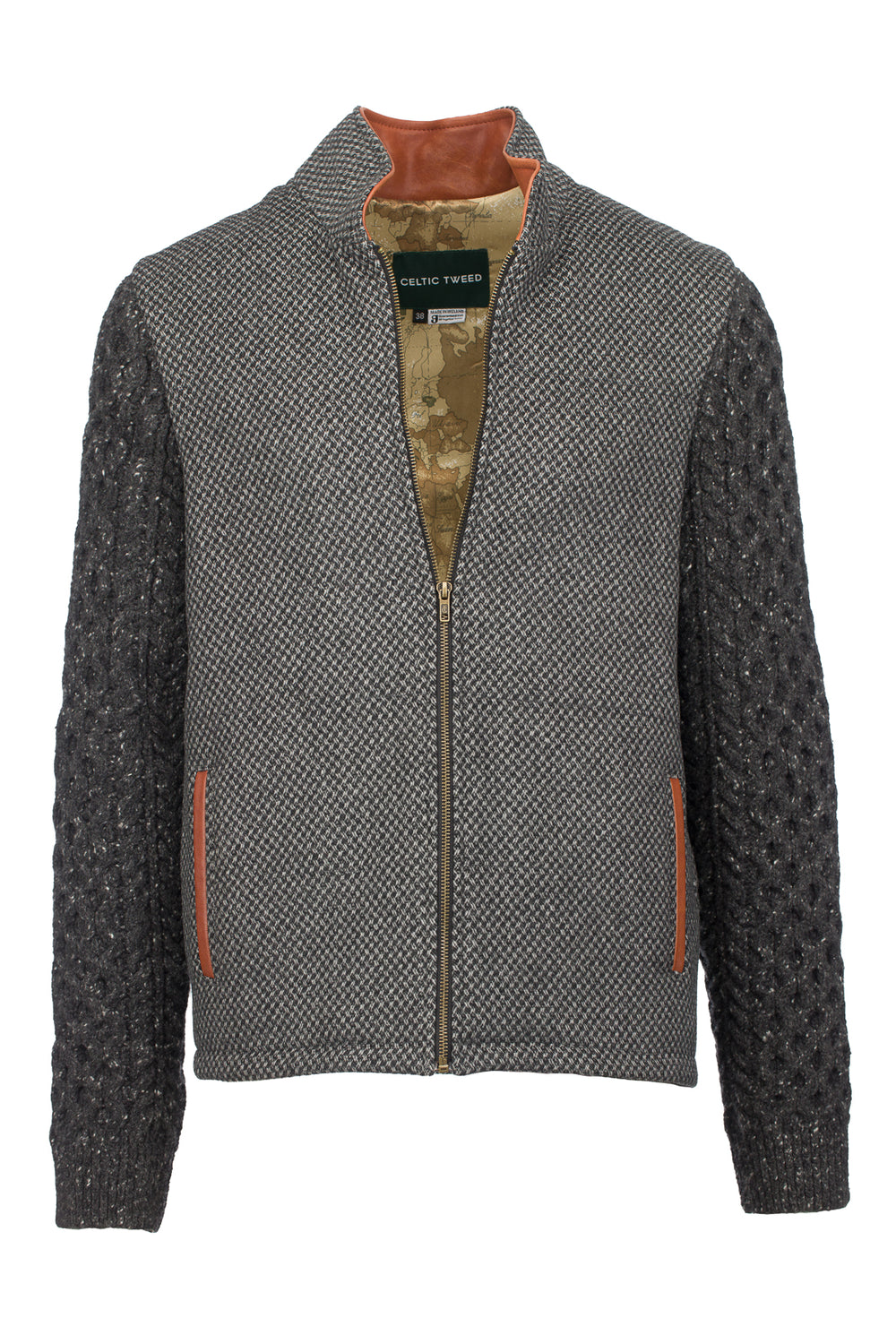 Veste Shackleton grise à diamants avec manches en tricot torsadé anthracite