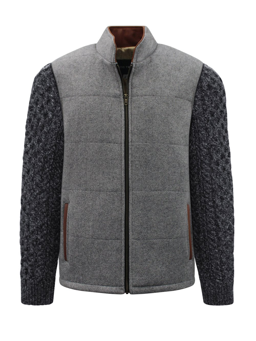 Veste gris clair avec manches en tricot torsadé anthracite
