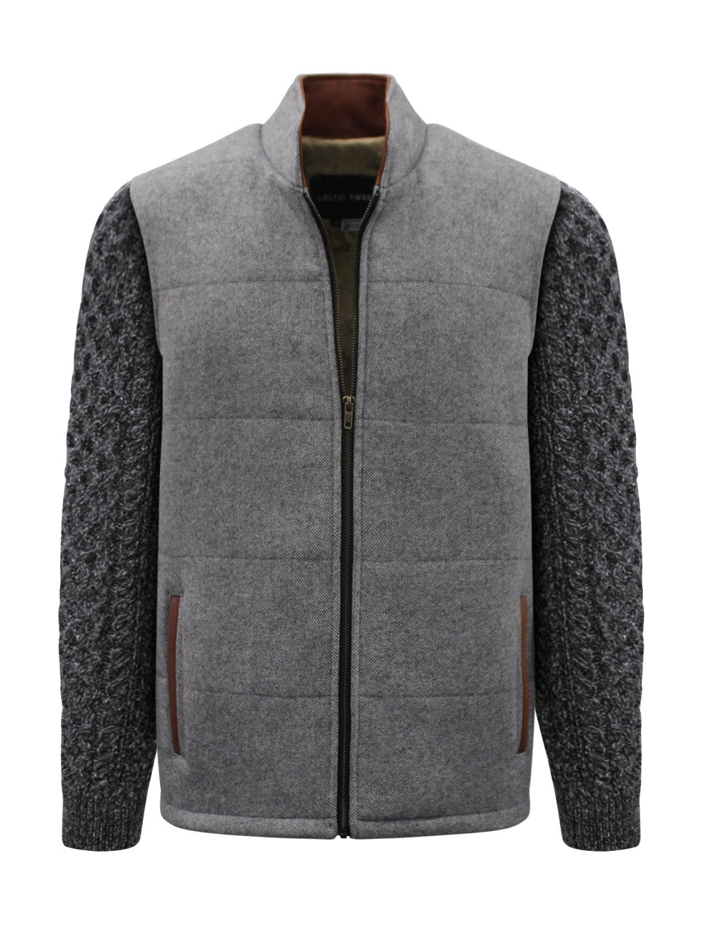 Veste gris clair avec manches en tricot torsadé anthracite