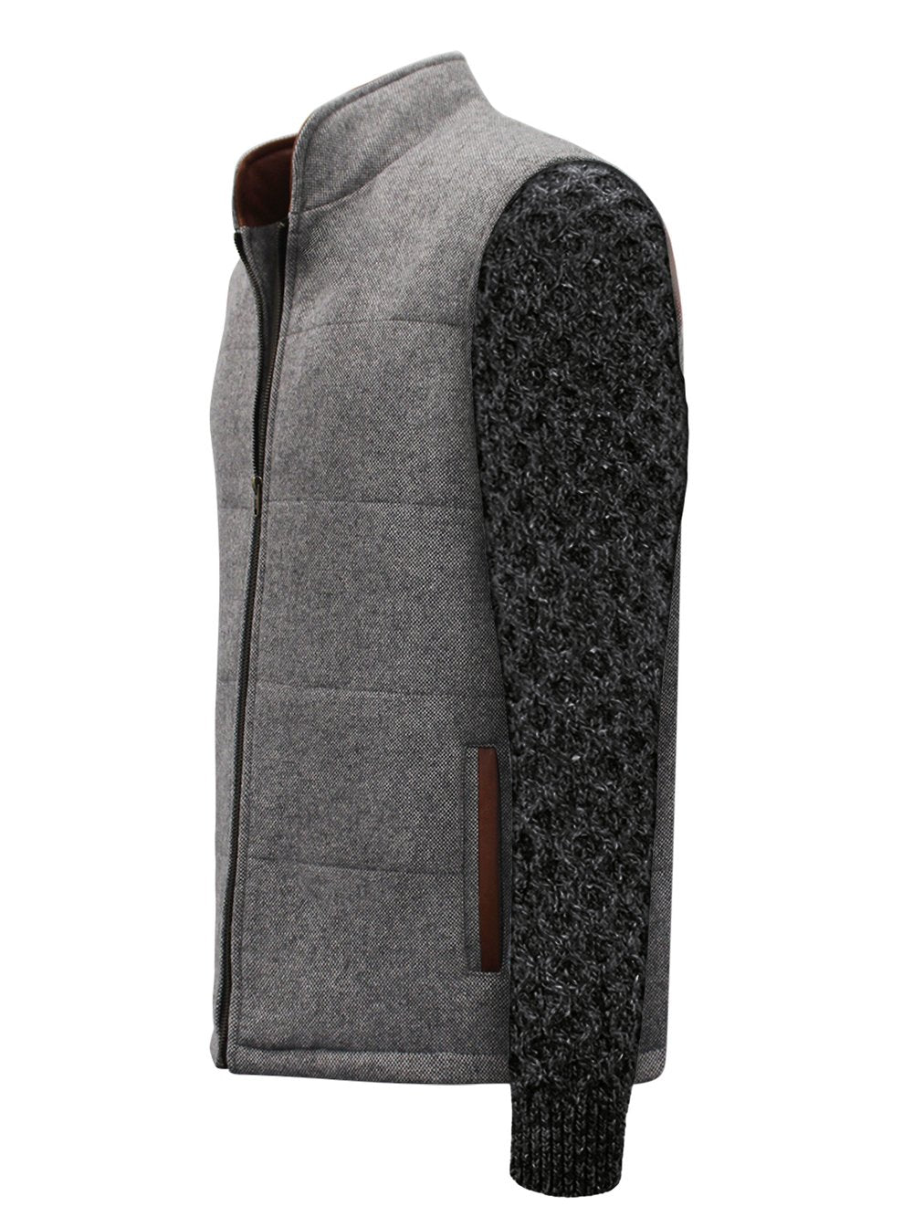 Veste gris clair avec manches en tricot torsadé anthracite
