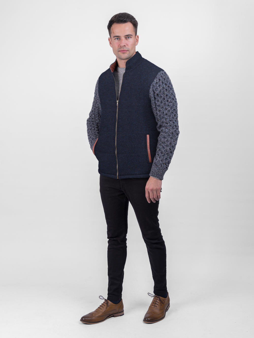 Navy Shackleton Jacket with Marl Navy Cable Knit Sleeve