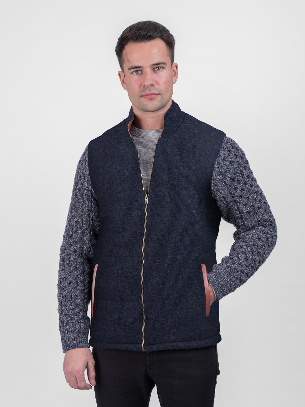 Navy Shackleton Jacket with Marl Navy Cable Knit Sleeve
