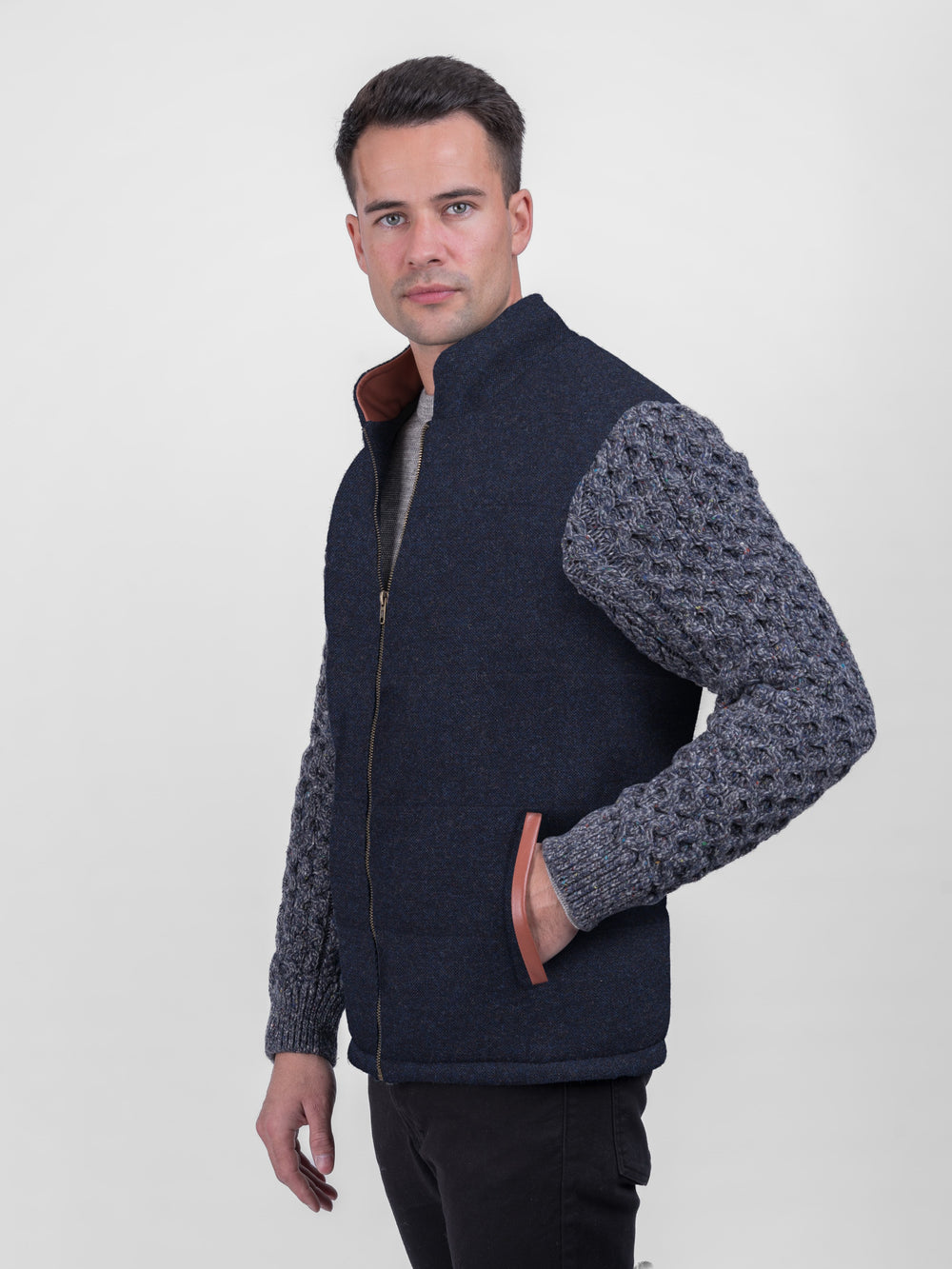 Navy Shackleton Jacket with Marl Navy Cable Knit Sleeve
