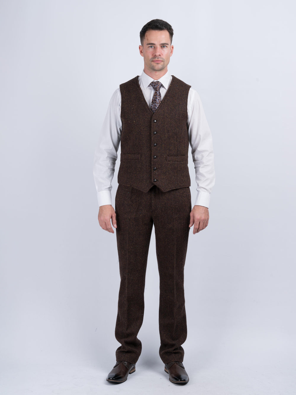 Mens Brown Herringbone Tweed Trouser