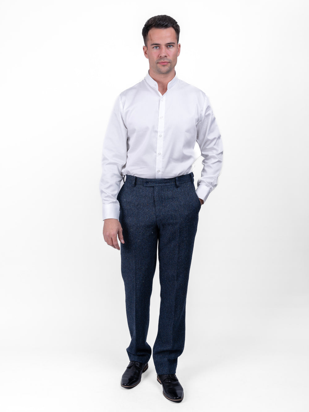 Blue Herringbone Irish Tweed Trousers