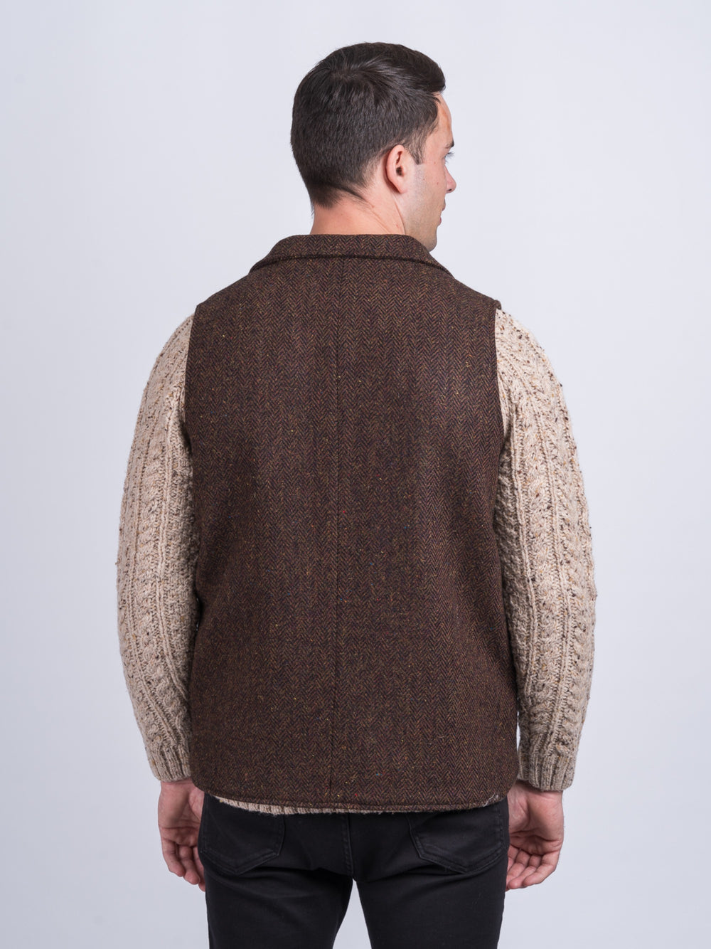 Man Of Aran Brown Herringbone Tweed Waistcoat & Vest