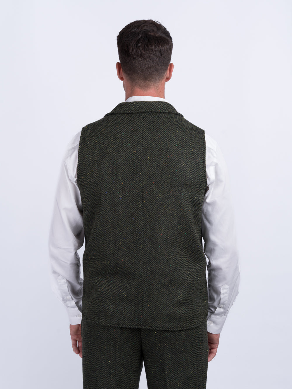 Man Of Aran Green Herringbone Tweed Waistcoat & Vest