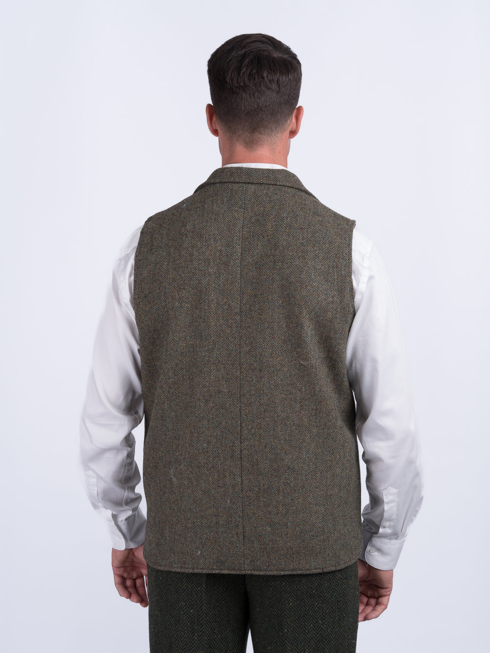 Man Of Aran Moss Green Herringbone Tweed Waistcoat & Vest
