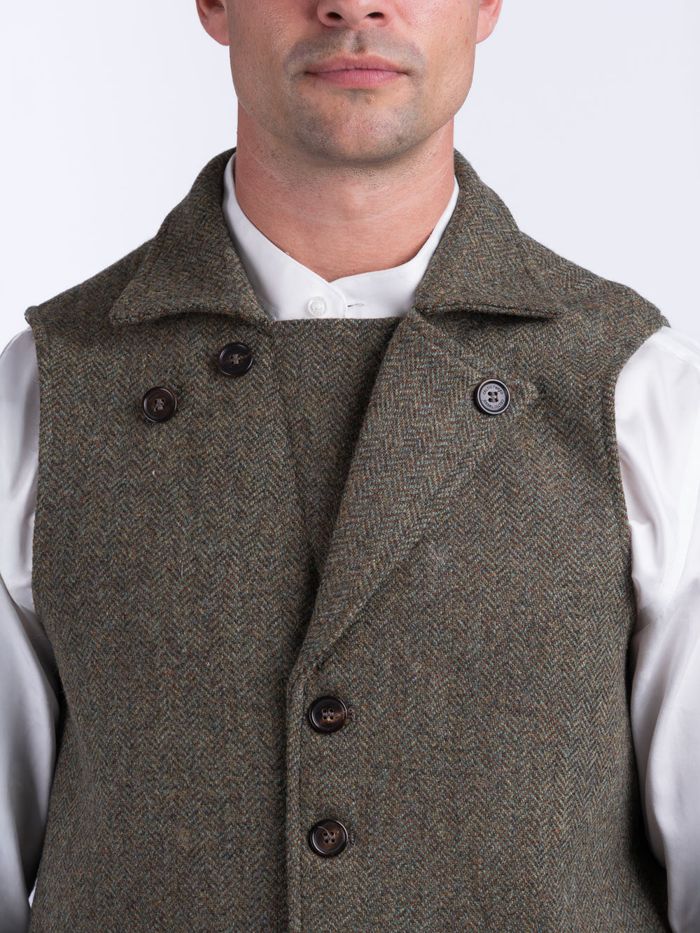 Man Of Aran Moss Green Herringbone Tweed Waistcoat & Vest