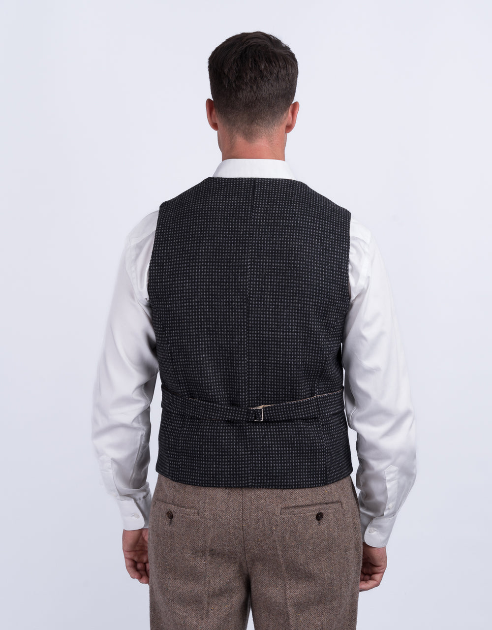 Black with Grey Check Pattern Tweed Waistcoat