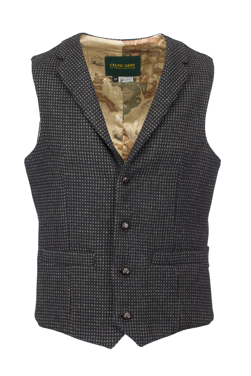 Black with Grey Check Pattern Waistcoat With Revere