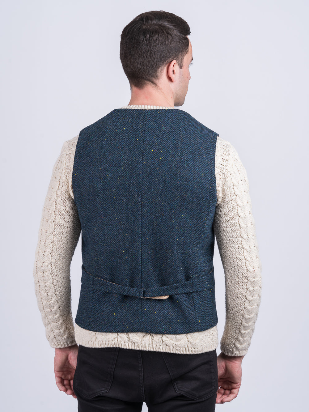W.B Yeats Blue Herringbone Tweed Waistcoat & Vest