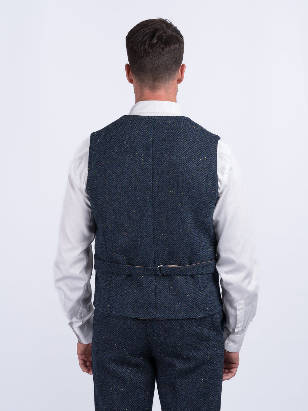 W.B Yeats Blue Herringbone Tweed Waistcoat & Vest
