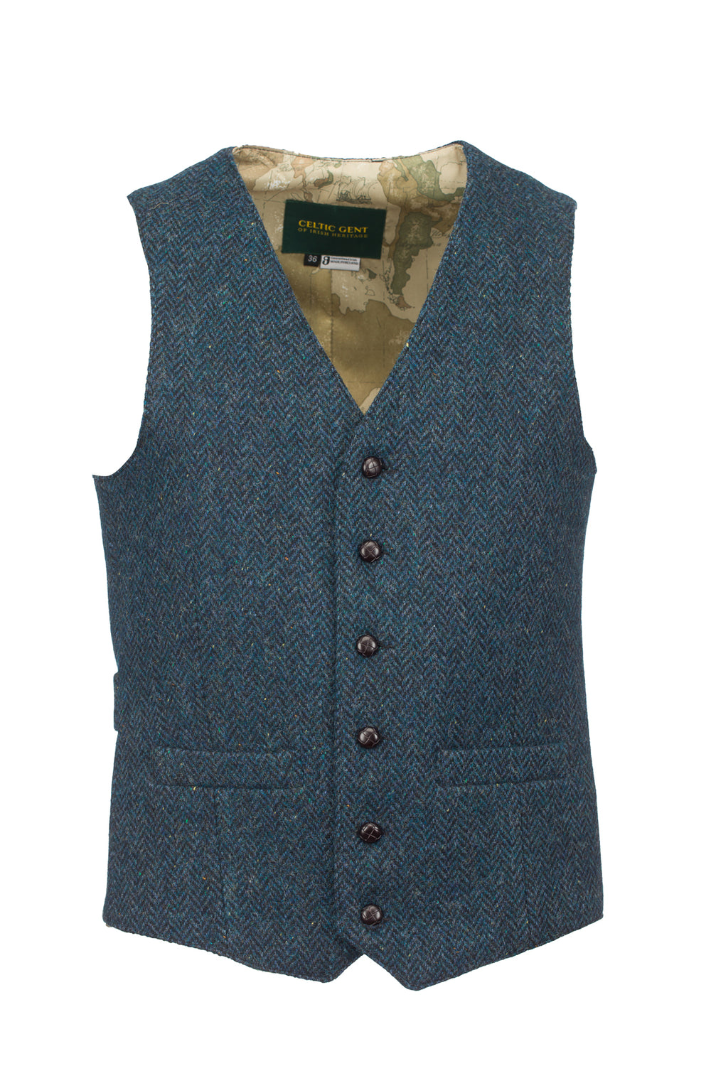 W.B Yeats Blue Herringbone Tweed Waistcoat & Vest