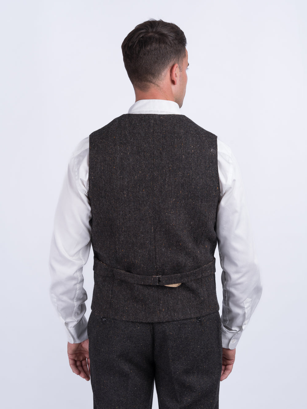 Oscar Wilde Brown Hopsack Tweed Waistcoat & Vest With Revere
