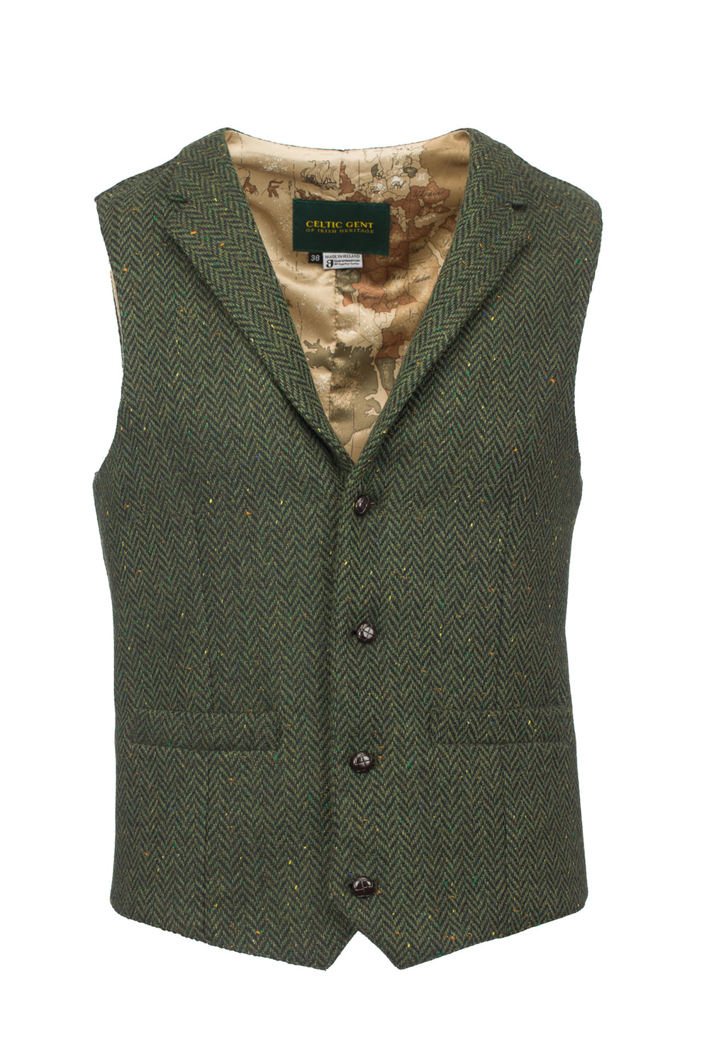 Pearse Green Herringbone Tweed Wool Waistcoat & Vest