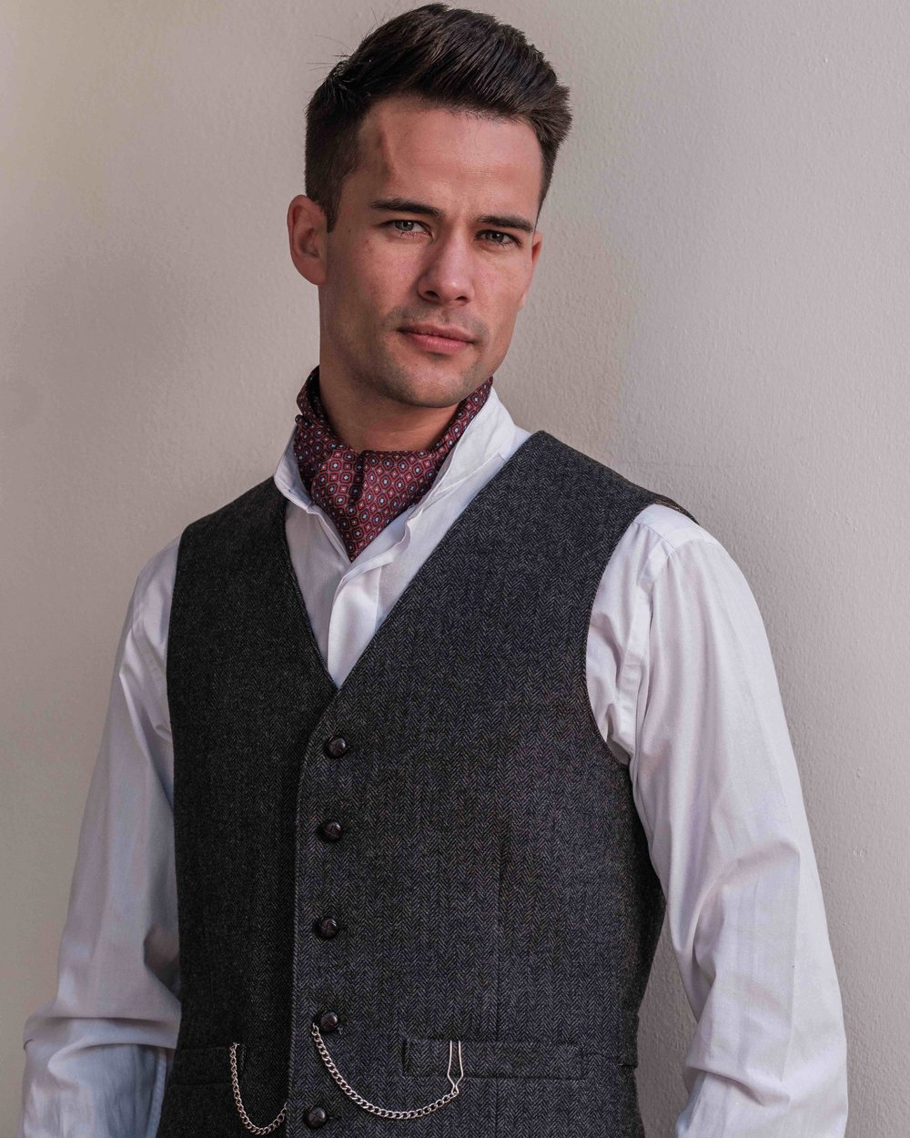 The Behan Grey Herringbone Tweed Waistcoat Set Classic Men's