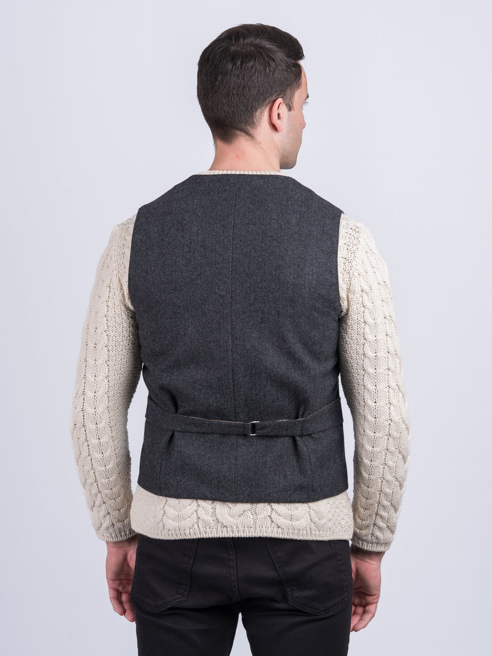 Behan Grey Herringbone Tweed Waistcoat & Vest with Revere