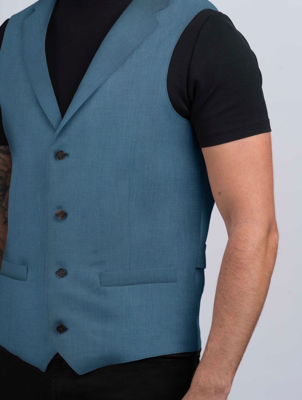 Mens Seafoam Linen Waistcoat & Vest With Revere