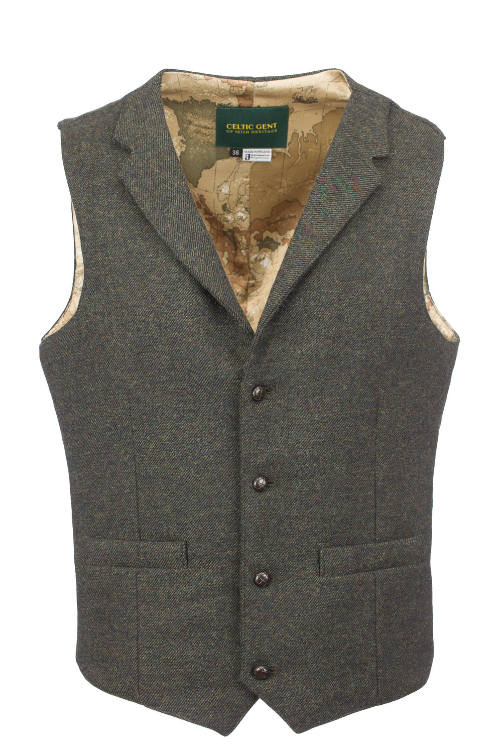 Light Green Tweed Waistcoat & Vest With Revere