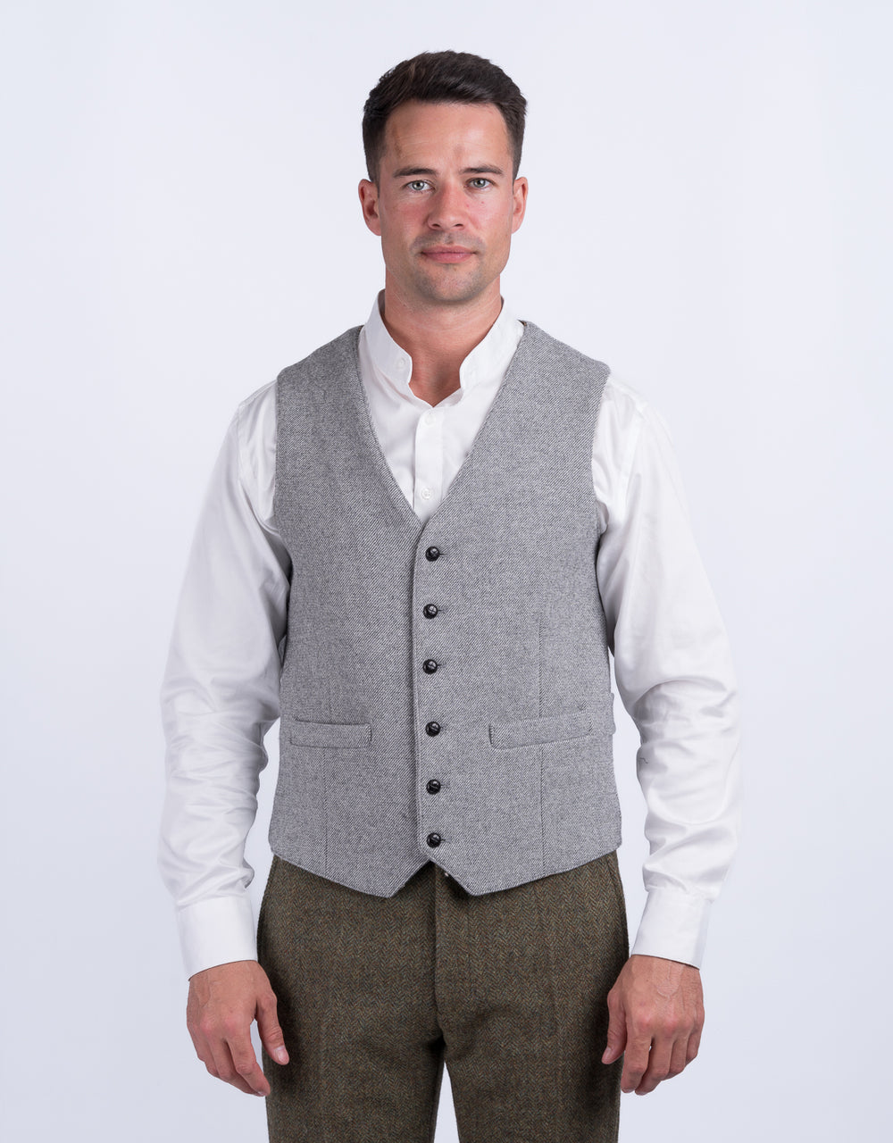 Light Grey Twill Tweed Waistcoat & Vest