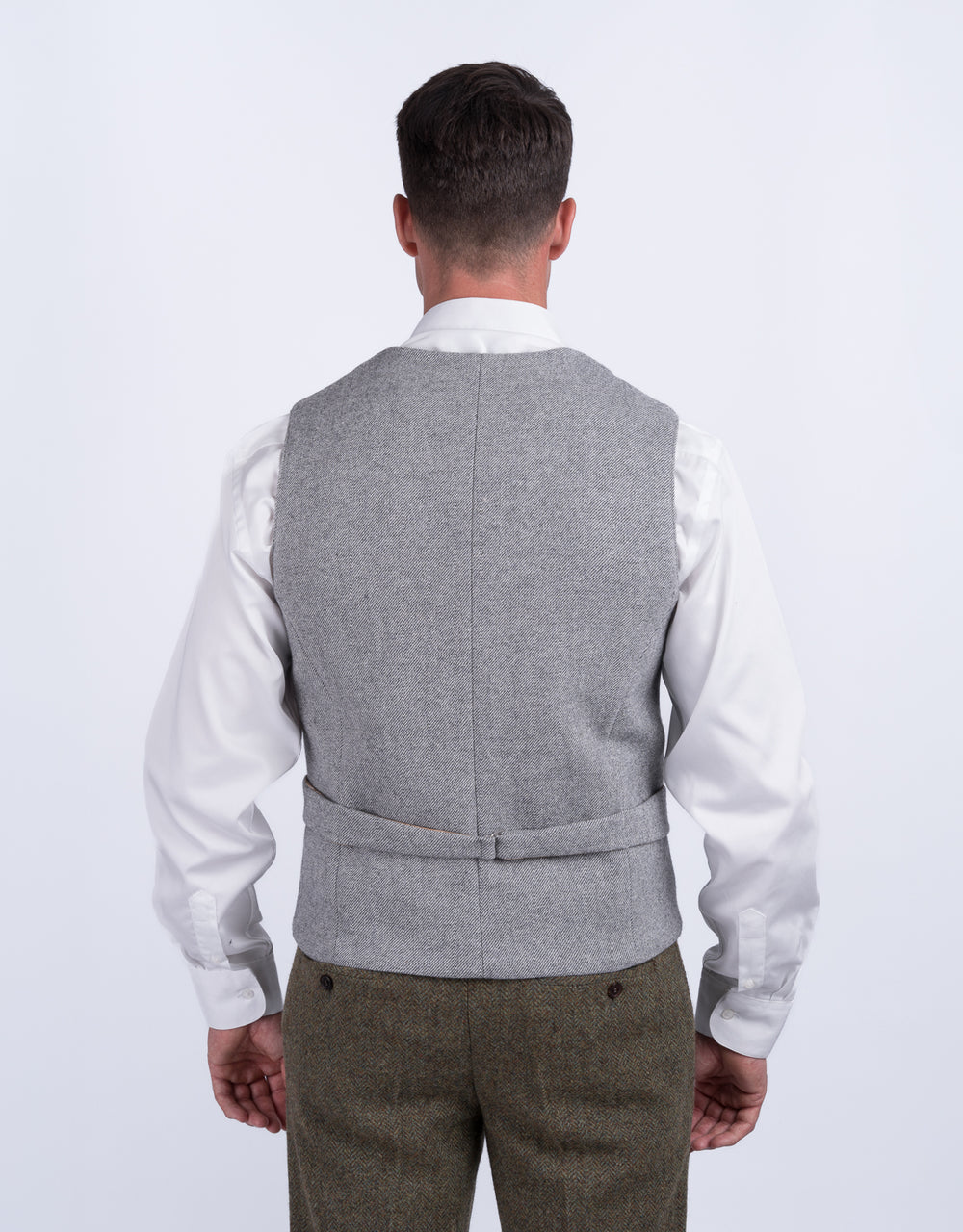 Light Grey Twill Tweed Waistcoat With Revere