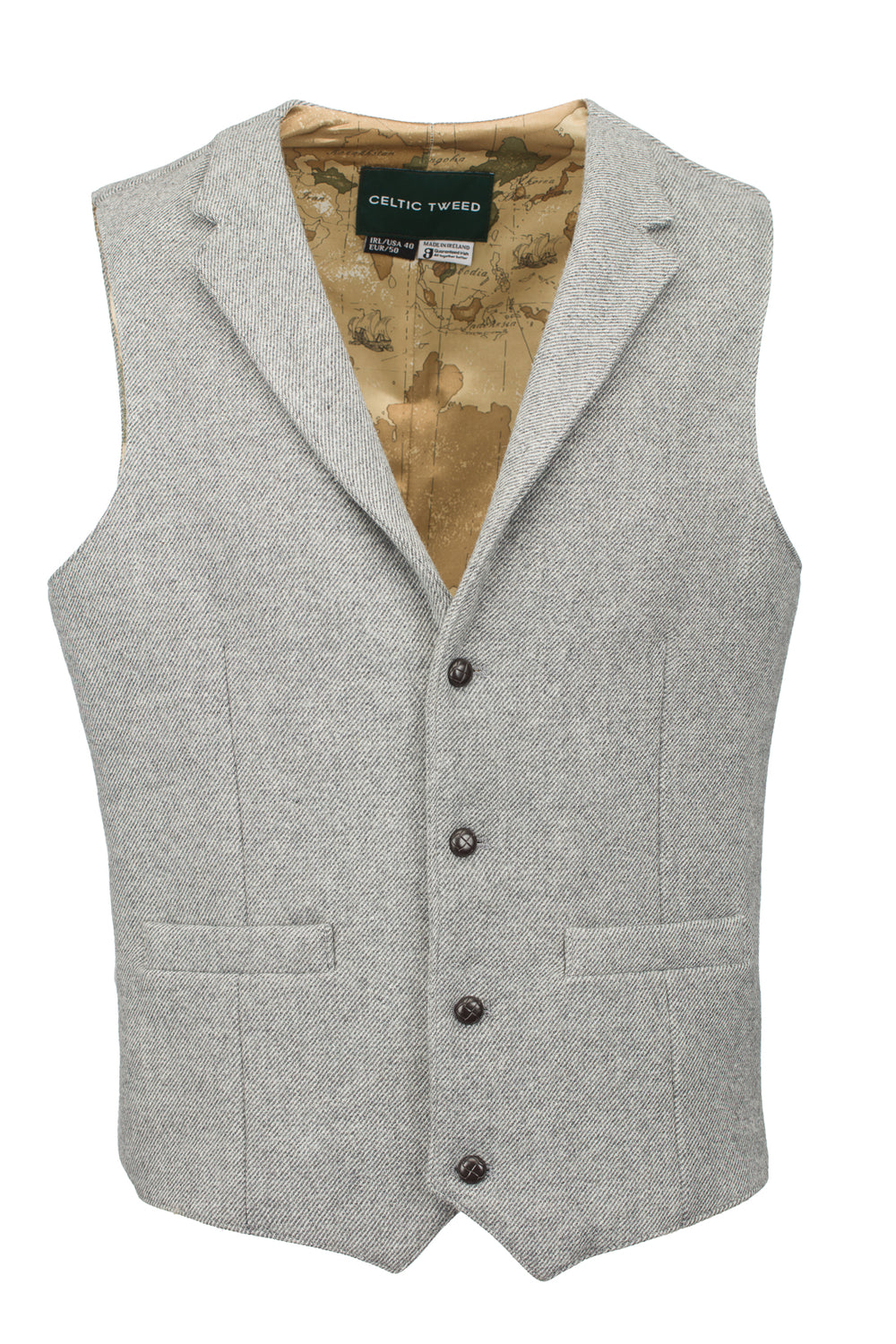 Light Grey Twill Tweed Waistcoat With Revere