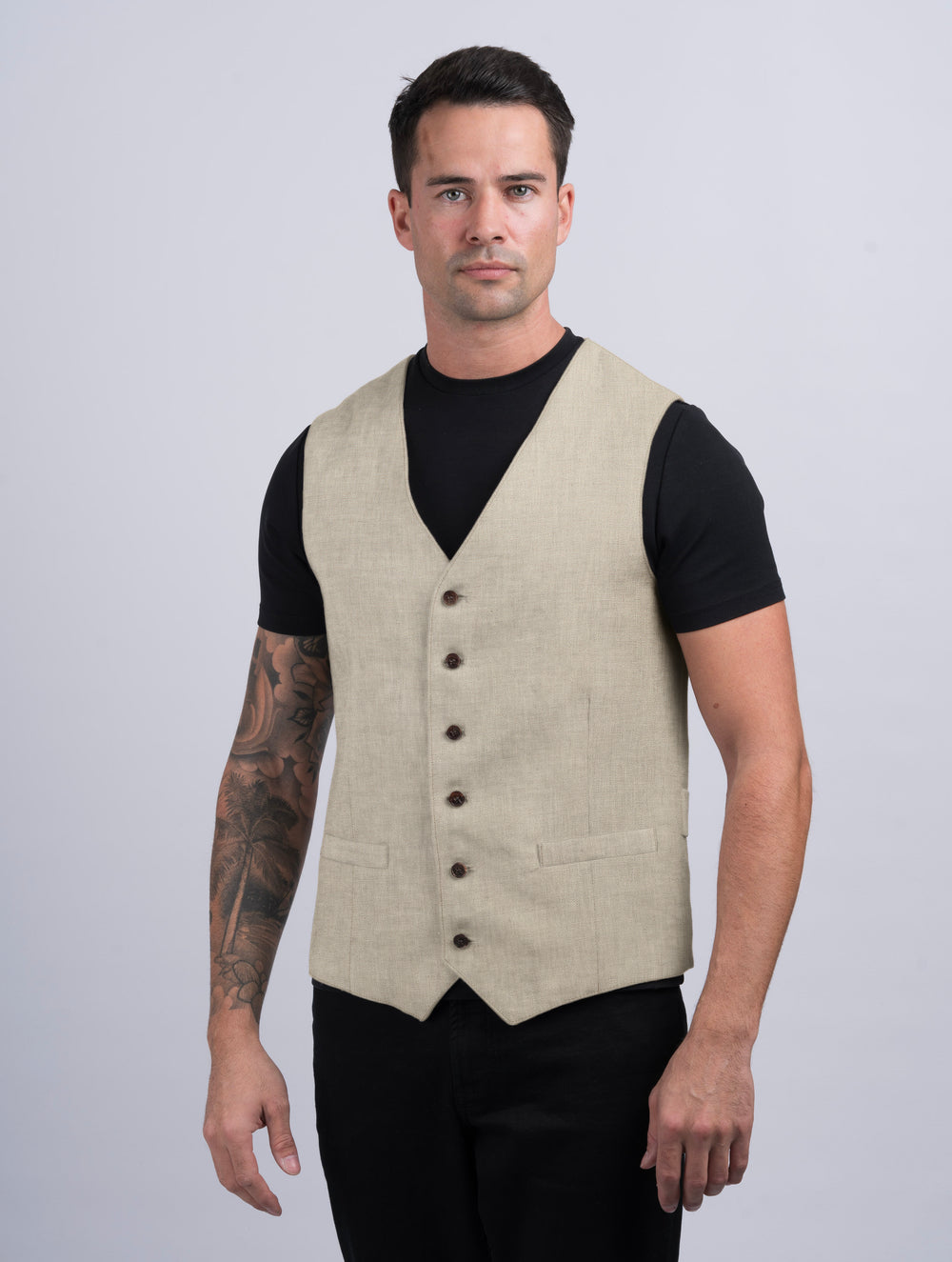 Mens Natural Linen Waistcoat & Vest