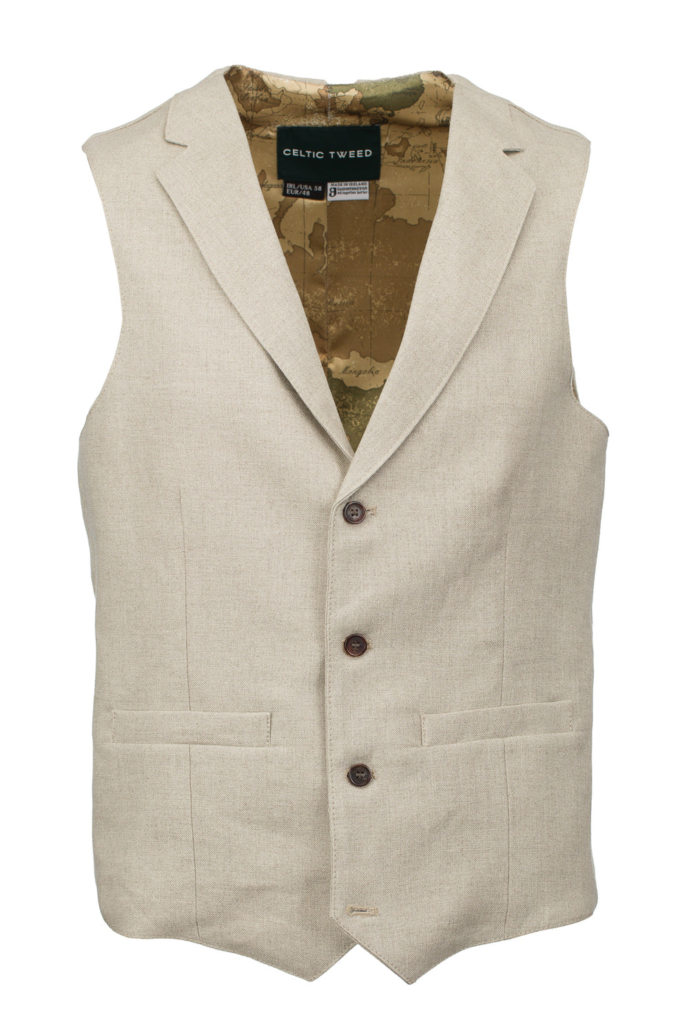 Mens Natural Linen Waistcoat & Vest With Revere