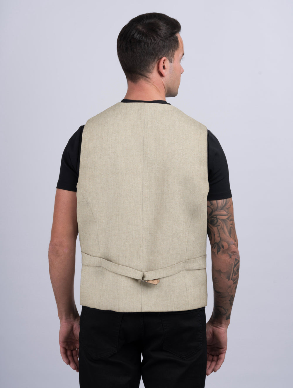 Mens Natural Linen Waistcoat & Vest With Revere