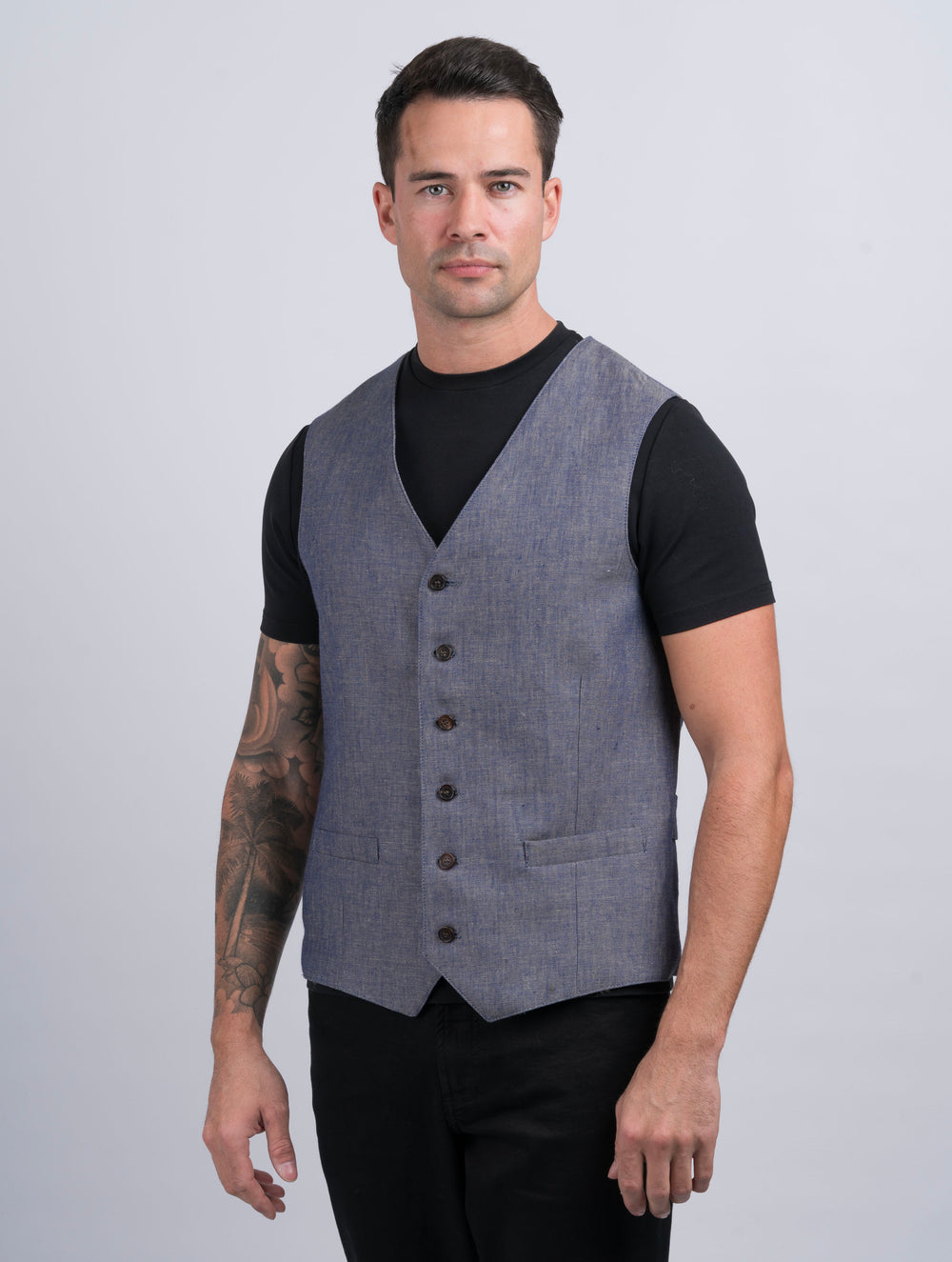 Mens Denim Linen Waistcoat & Vest