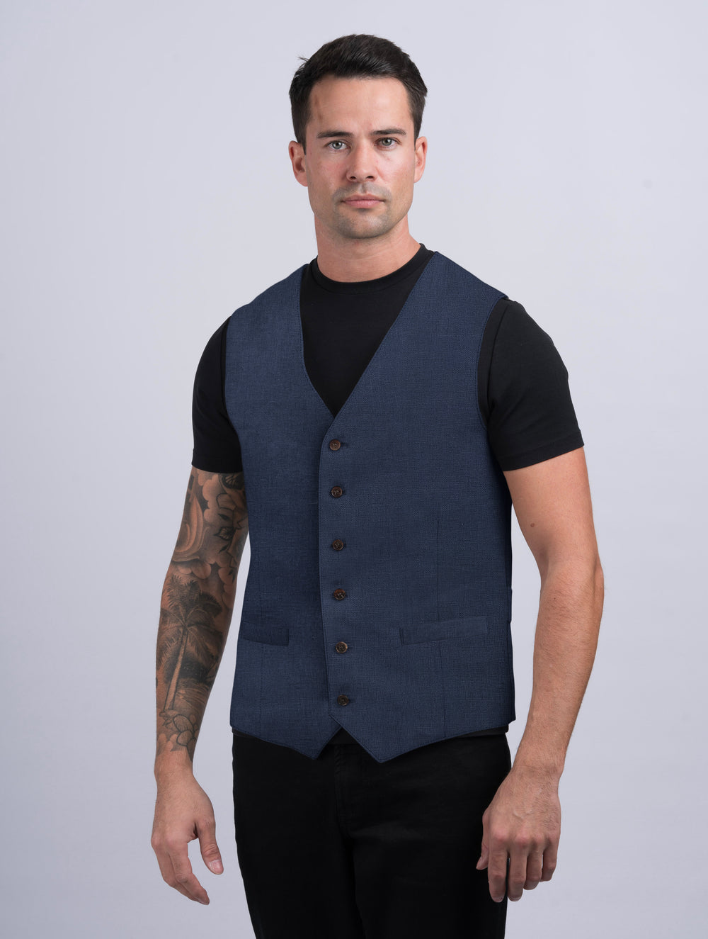 Mens Navy Linen Waistcoat & Vest