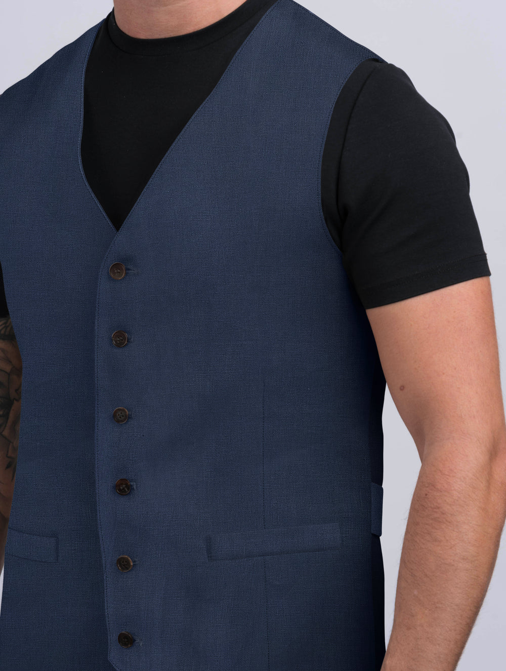 Mens Navy Linen Waistcoat & Vest