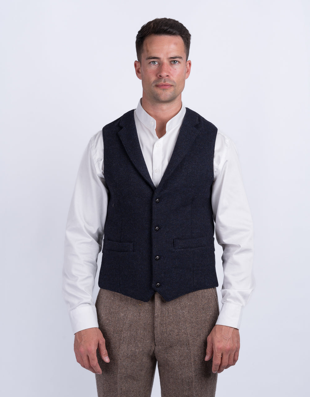 Ryan Navy Twill Tweed Waistcoat with Revere