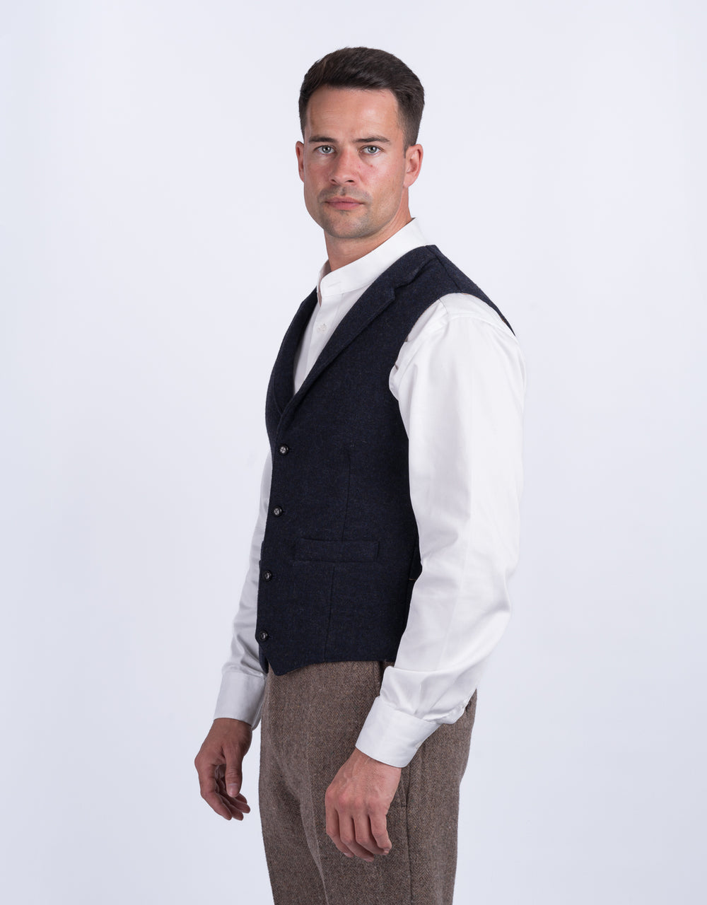 Ryan Navy Twill Tweed Waistcoat with Revere