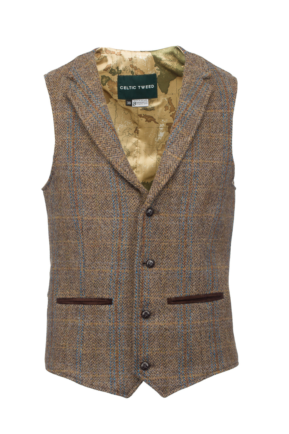 Brown Hunting Tweed Waistcoat & Vest With Revere