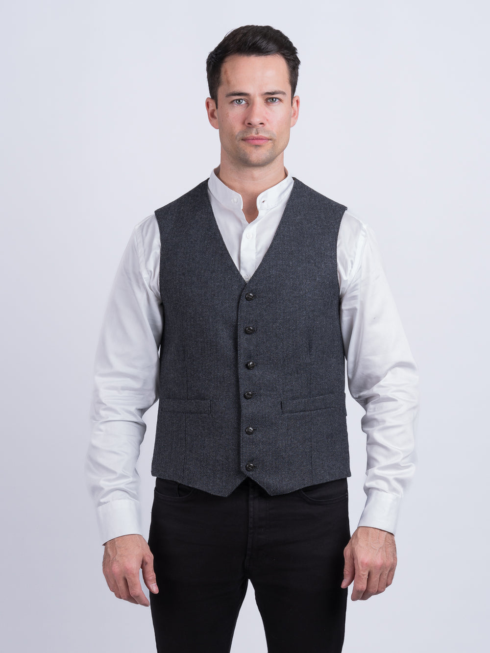 Behan Grey Herringbone Tweed Waistcoat & Vest