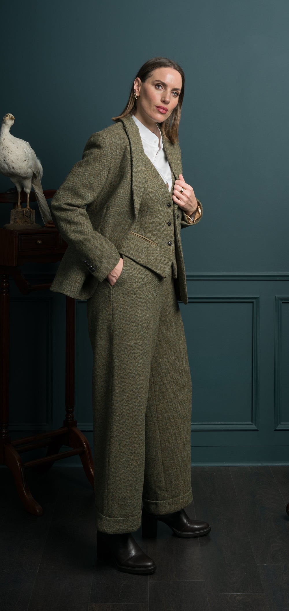 Women's Moss Green Tweed Waistcoat